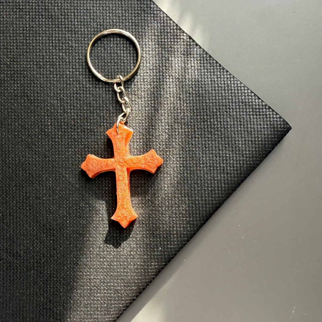 Brown Cross Keychain - Modern