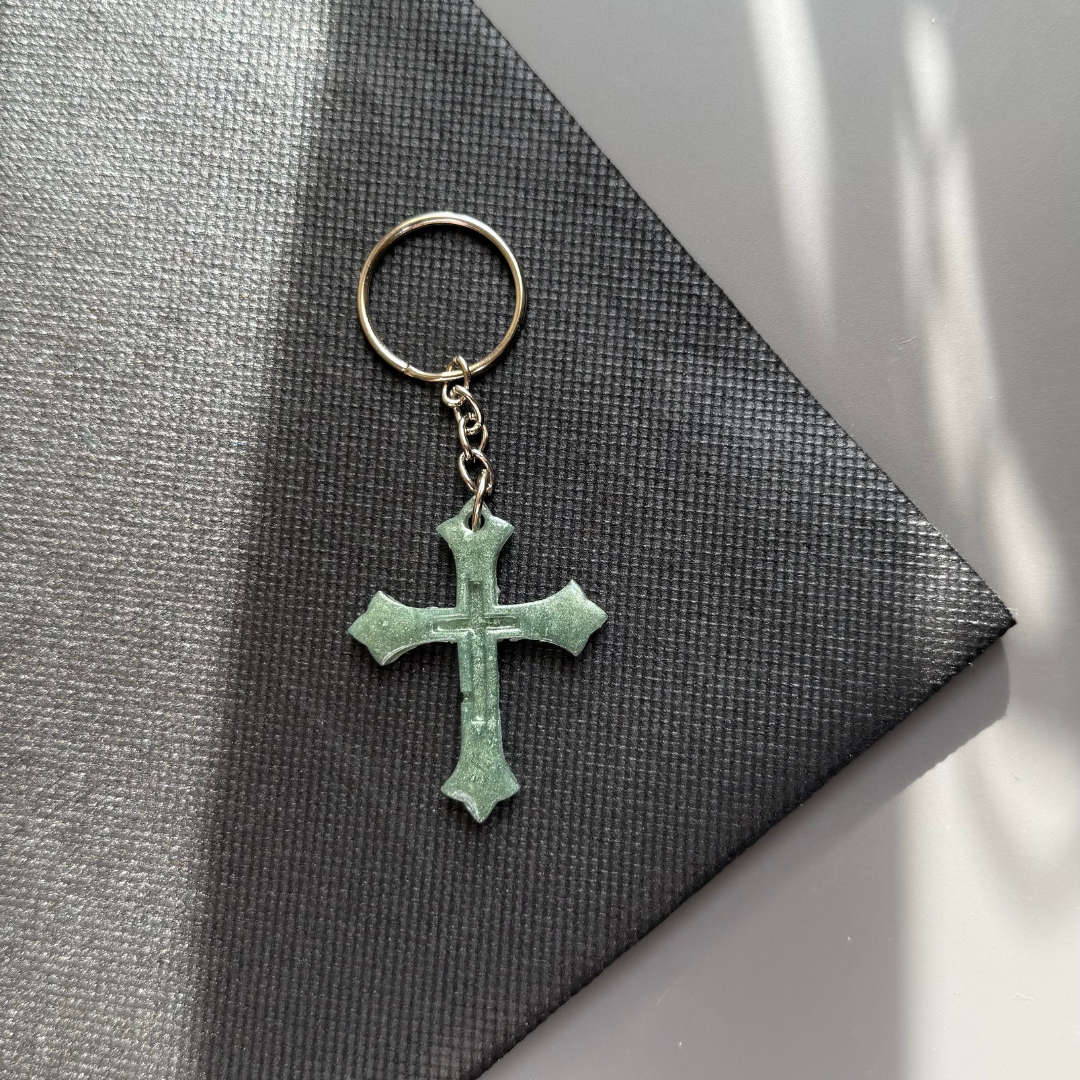 Green Cross Keychain - Engraved