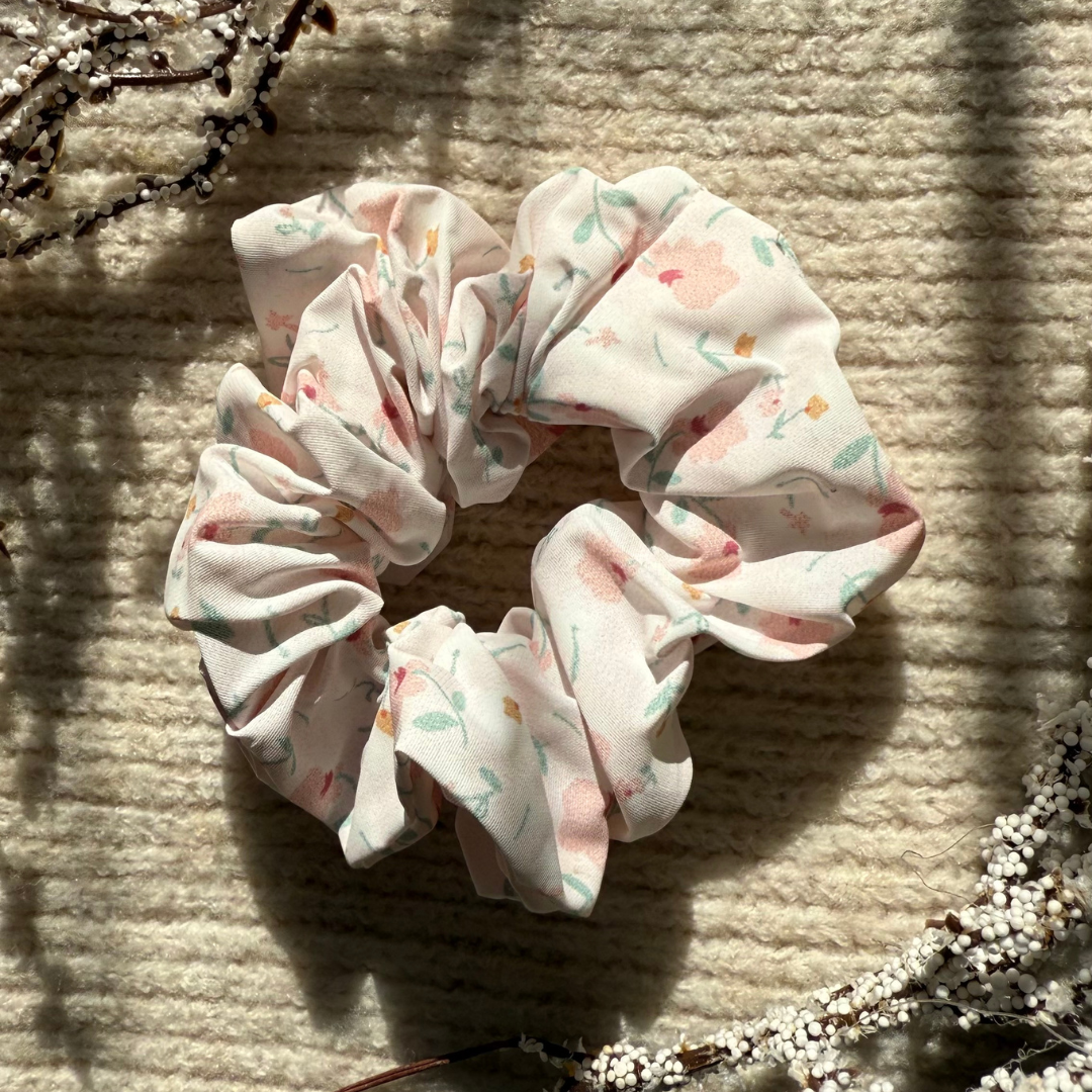 XS Pink Cotton Floral Scrunchie