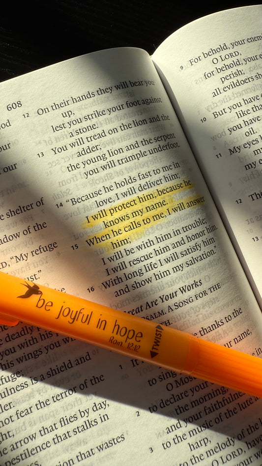 Orange Highlighter with bible verse 