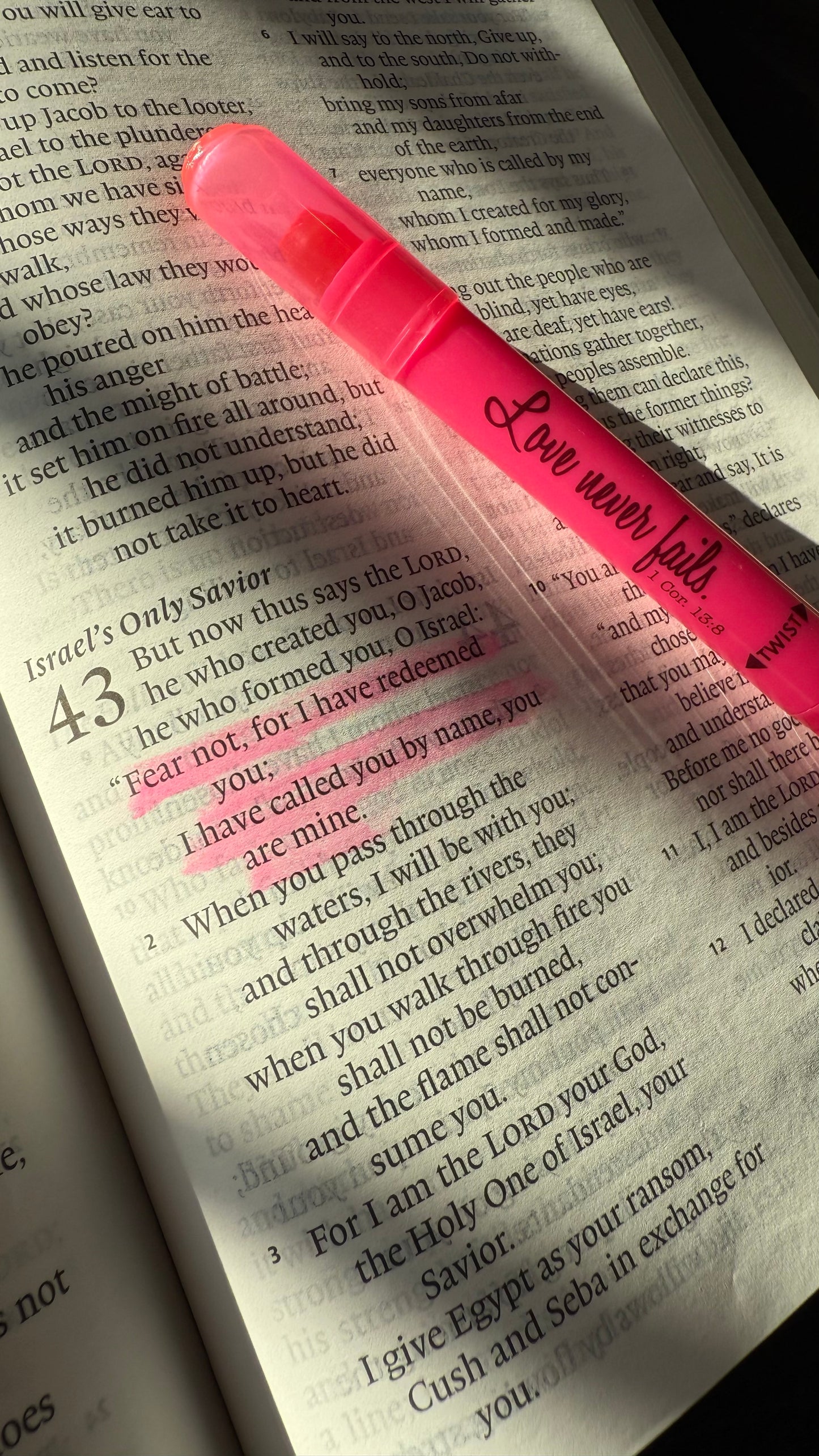 Pink highlighter with bible verse 
