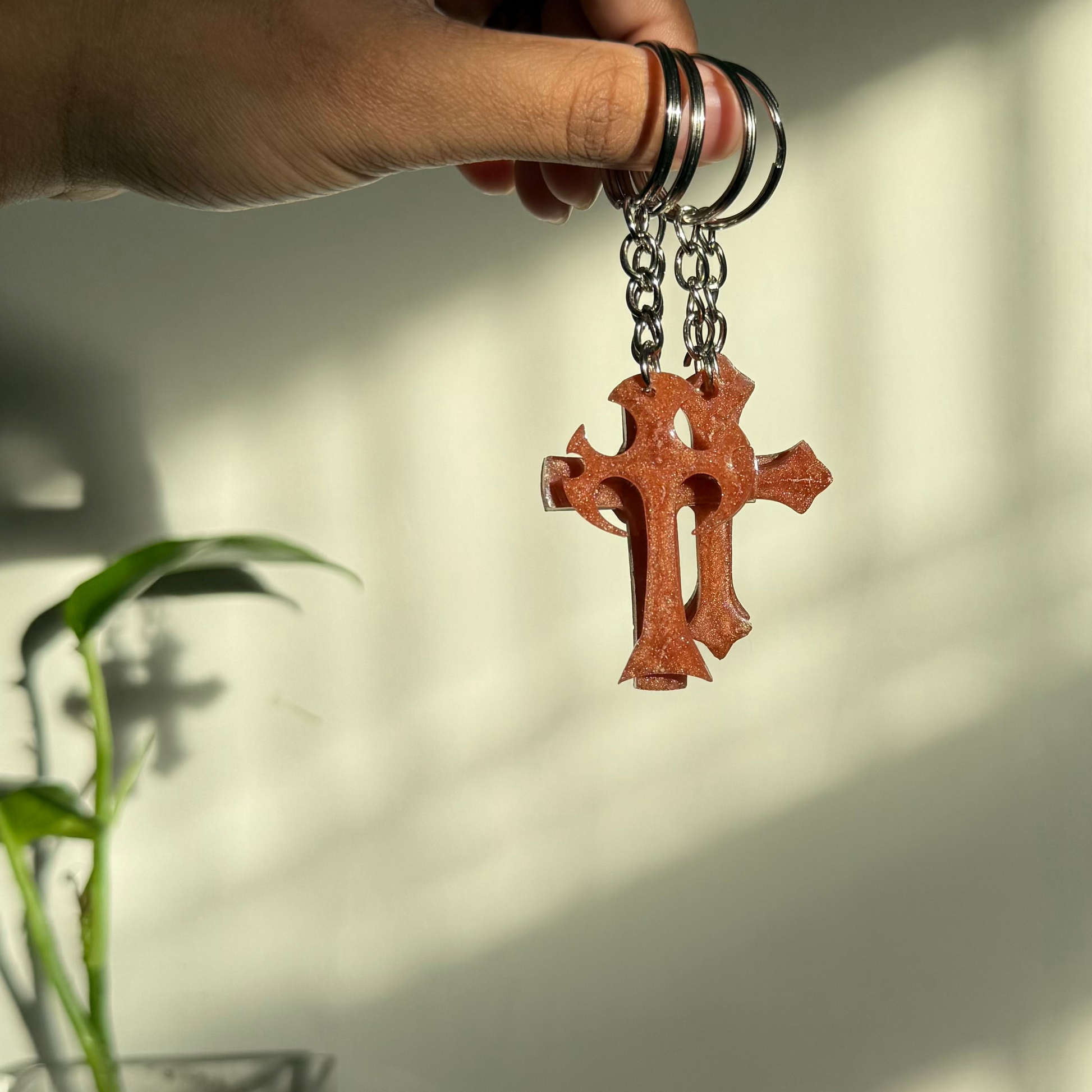 Wood Cross Keychains